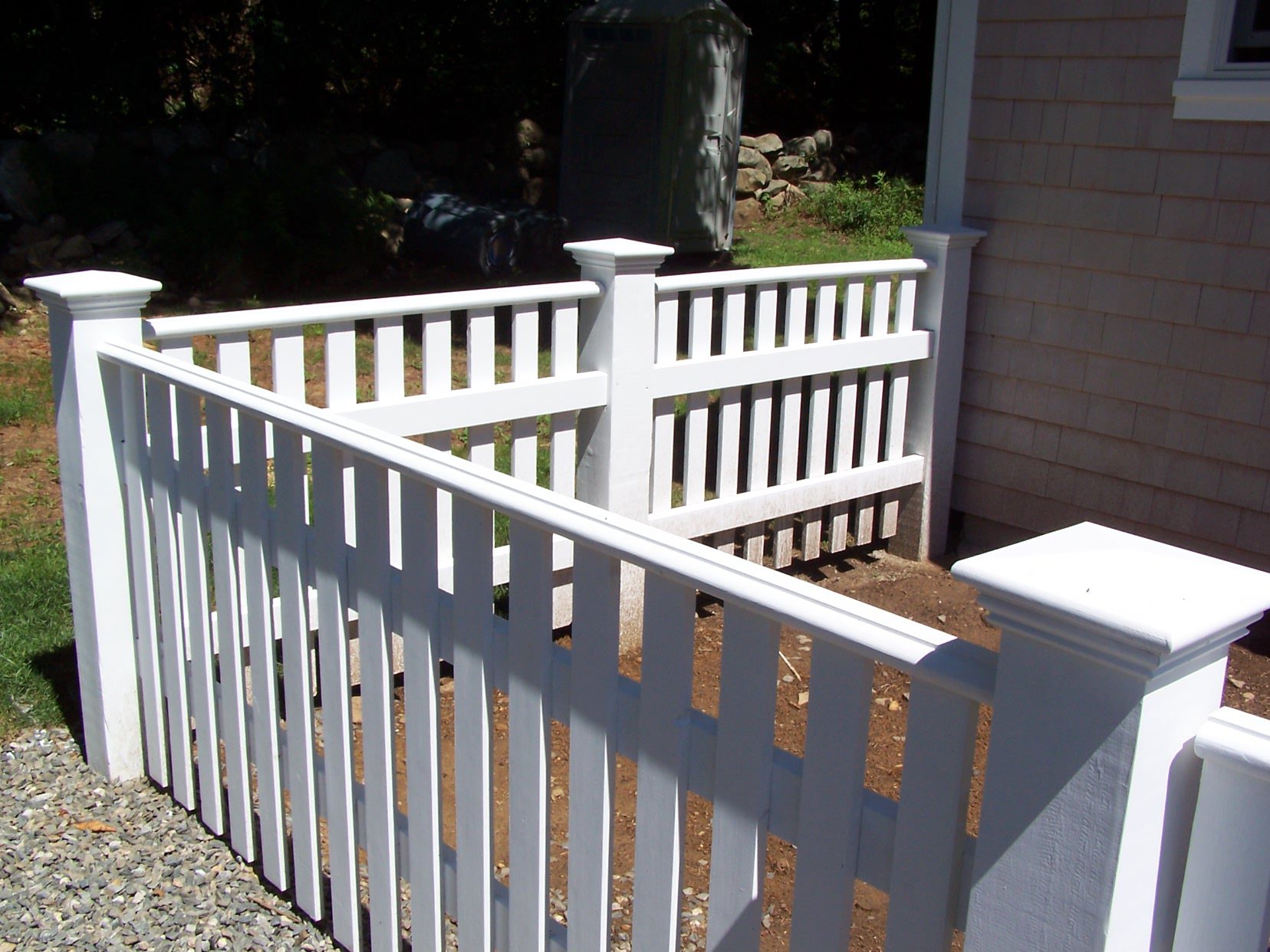 4-foot Northern White Cedar picket fence with trim cap rail stained white, Arrow Fence Inc